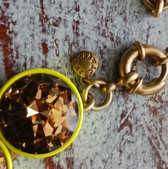 Vintage J. Crew Chain Bezel Citrine Brulee ,neon Green , Rhinestones Necklace - Picture 4 of 8
